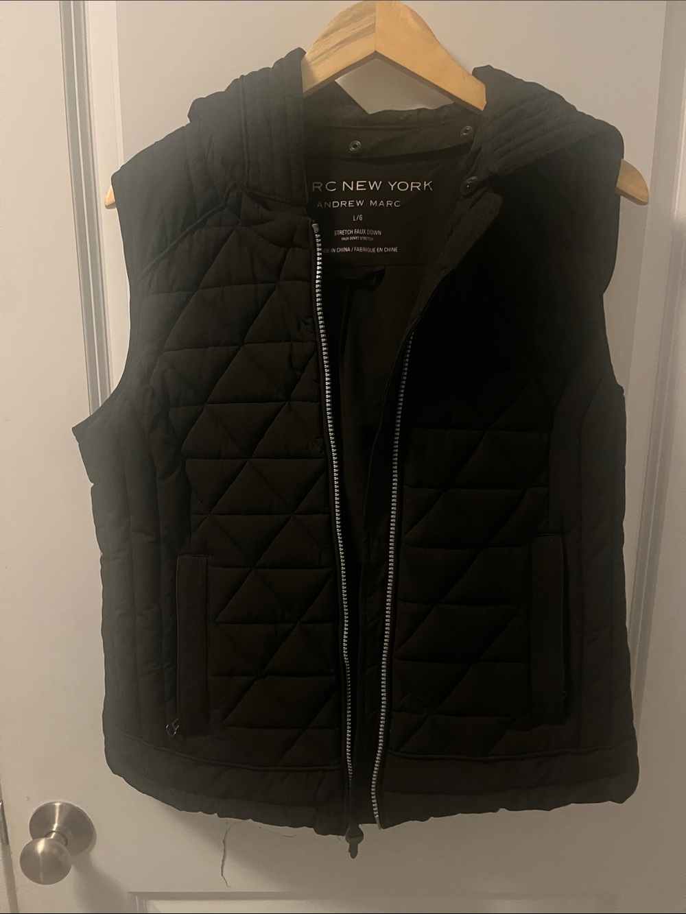 Andrew Marc Black Quilted Hooded Puffer Vest